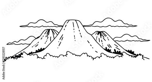 Snowy mountain peak landscape with a cold sky line art icon sign silhouette vector illustration for photo overlays t-shirt print flyer poster design