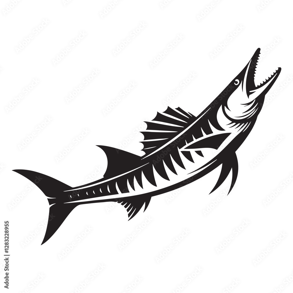 Fototapeta premium Fierce Barracuda fish silhouette, capturing speed and power - Barracuda fish illustration - Minimalist Barracuda vector - Fish silhouette 