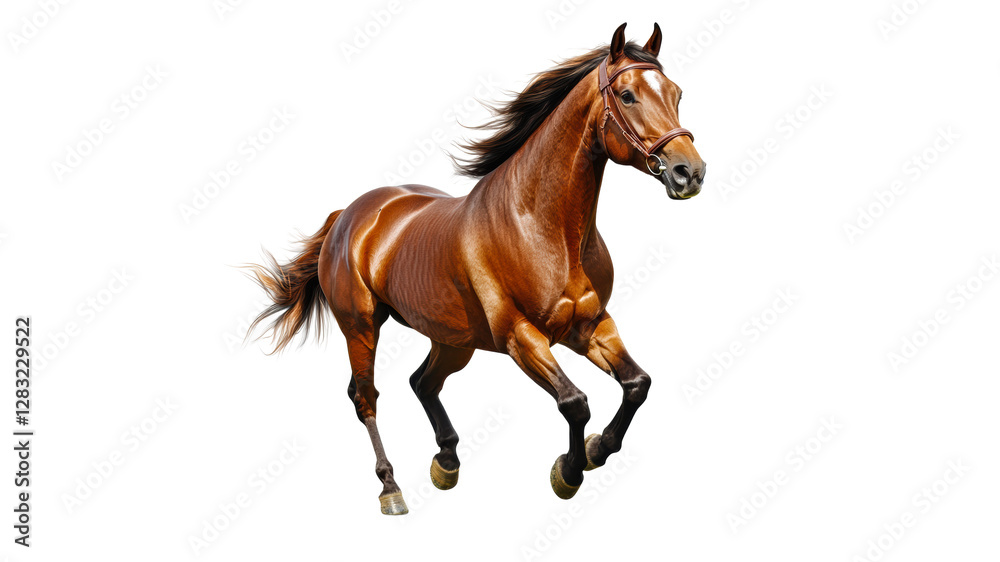 Majestic brown horse running freely in open space Majestic brown horse running freely in open space