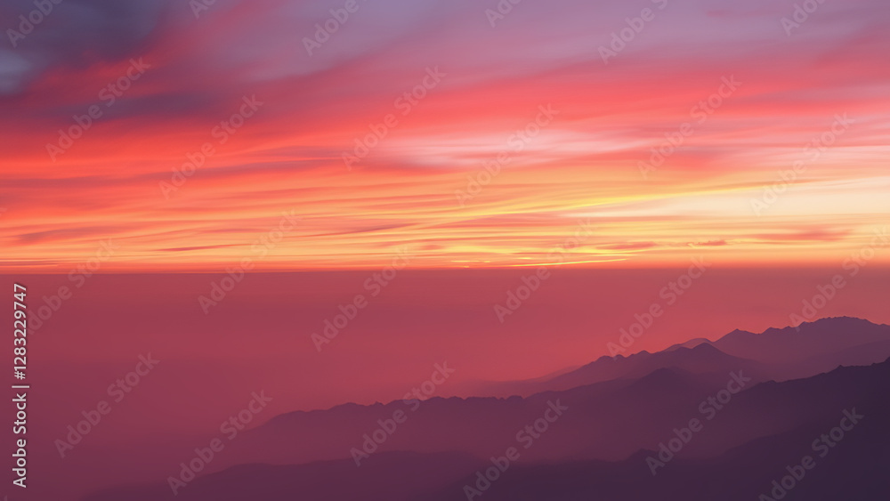 Dusk Delight: A Visually Striking Showcase of the Ethereal Beauty of a Sunset-Painted Sky Framing Distant Peaks Dusk Delight: A Visually Striking Showcase of the Ethereal Beauty of a Sunset-Painted Sky Framing Distant Peaks