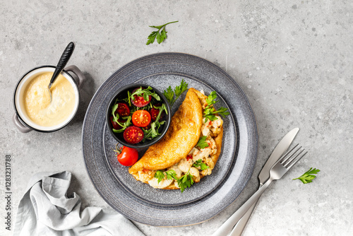 Cauliflower omelet souffle with cheese sauce for breakfast, lunch or dinner
