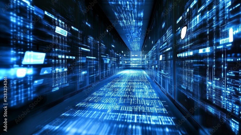 Futuristic Server Room Data Flow Visualization Futuristic Server Room Data Flow Visualization