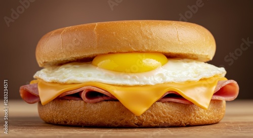 Inviting breakfast sandwich with egg ham and melted cheddar goodness photo