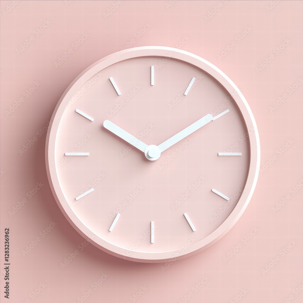 Minimalist Timepiece: A soft pink clock, its simple design and muted tones conveying a sense of calm and timeless elegance. The clean lines and subtle color create a sense of tranquility and order. Minimalist Timepiece: A soft pink clock, its simple design and muted tones conveying a sense of calm and timeless elegance. The clean lines and subtle color create a sense of tranquility and order.