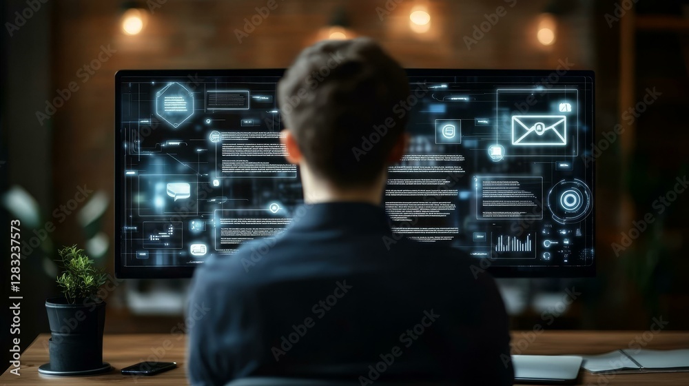 Naklejka premium Person Using Futuristic Computer Display