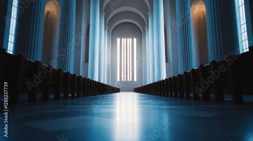 A legislative hall with towering walls and dramatic lighting. Featuring authority and presence