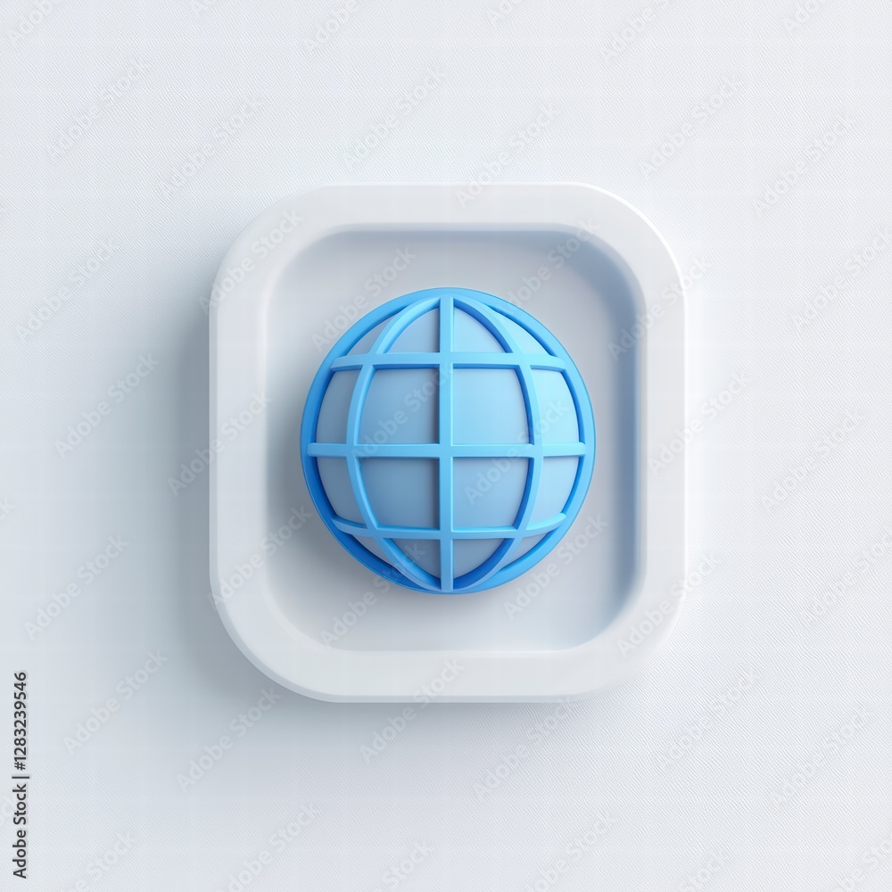 World Icon in Focus: A vibrant blue globe icon inside of square on a clean background. World Icon in Focus: A vibrant blue globe icon inside of square on a clean background.