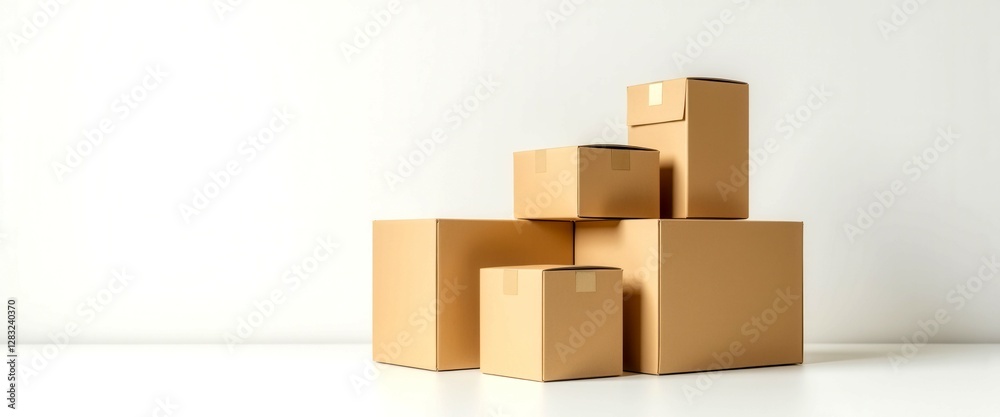 A stack of cardboard boxes with one of them being upside down. The boxes are all different sizes and are piled on top of each other A stack of cardboard boxes with one of them being upside down. The boxes are all different sizes and are piled on top of each other