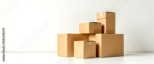 A stack of cardboard boxes with one of them being upside down. The boxes are all different sizes and are piled on top of each other