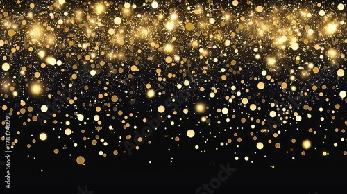 Shiny golden confetti on black isolated background. Christmas and New Year concept in festive golden color.