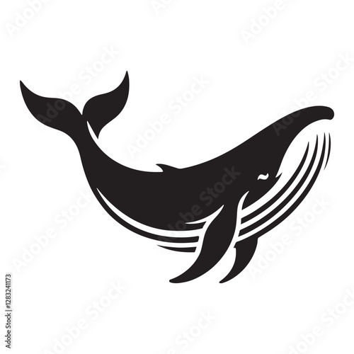 Bold Blue Whale silhouette, strong and commanding in design - Blue Whale illustration - Minimalist Blue Whale vector - Fish silhouette
