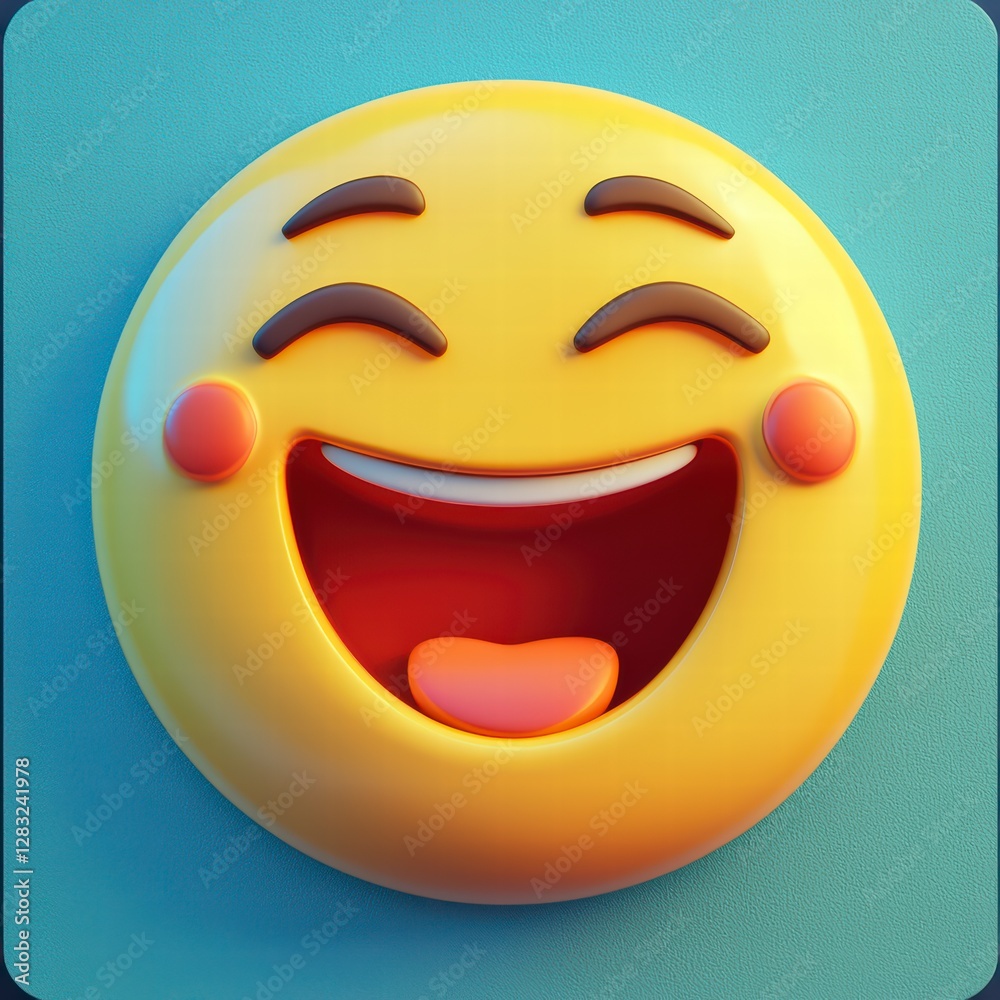 Fototapeta premium Joyful Emoji: The radiant, three-dimensional emoji radiates pure happiness with a wide grin, conveying a universal symbol of laughter, joy, and positive emotions. 
