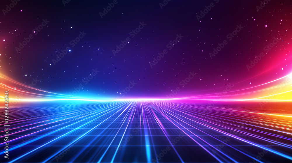 A vibrant digital landscape featuring glowing lines in various colors on a dark backdrop, creating a futuristic ambiance A vibrant digital landscape featuring glowing lines in various colors on a dark backdrop, creating a futuristic ambiance