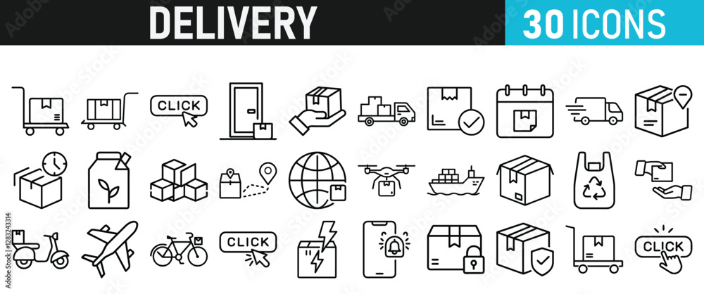 Fototapeta premium Delivery service icon set. Order tracking, delivery home, warehouse, truck, scooter, courier and cargo icons vector collection 