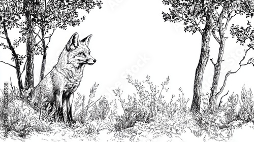 Elegant Fox in a Natural Landscape Illustration photo