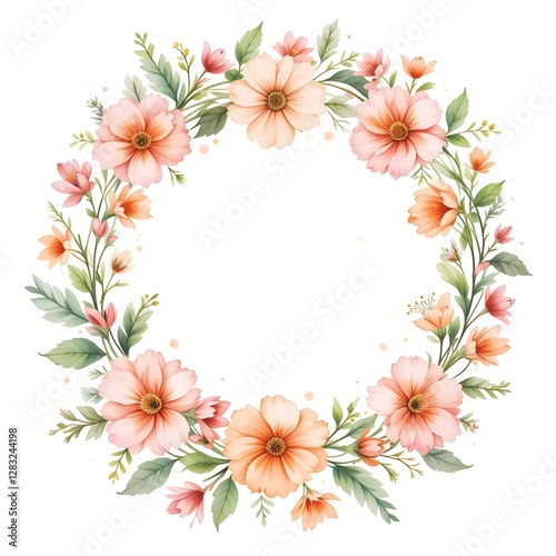 "Delicate Floral Wreath with Pink and Peach Flowers"