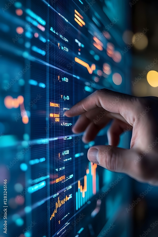 Businessman s Hand Dynamically Engaging with Advanced Digital Graph Integrating and Cloud Data Businessman s Hand Dynamically Engaging with Advanced Digital Graph Integrating and Cloud Data