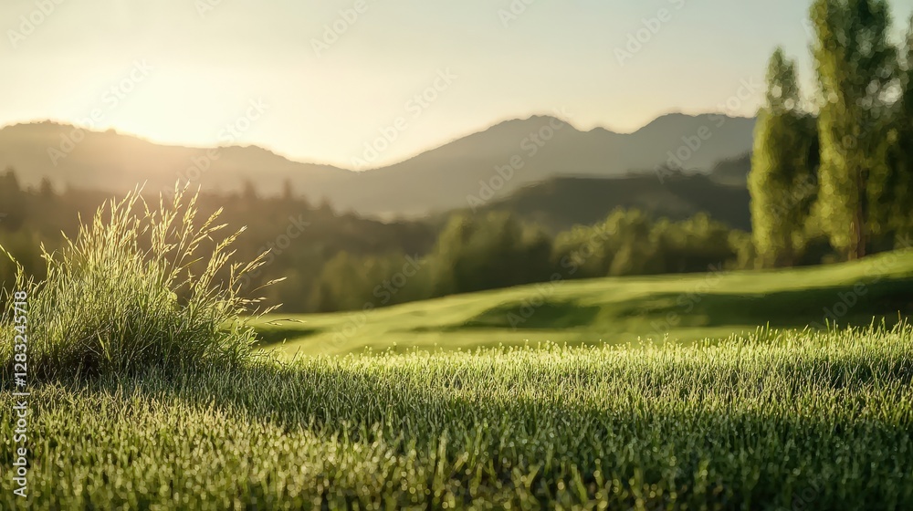 Obraz premium A beautiful sunrise over rolling green hills, symbolizing peace and renewal.