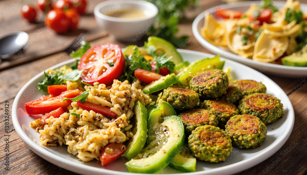 Colorful salad plate with falafel and fresh vegetables Colorful salad plate with falafel and fresh vegetables