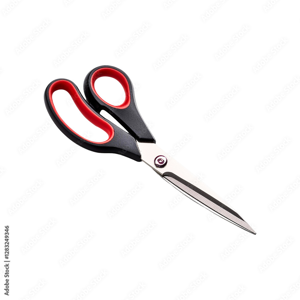 Red handled scissor on transparent background Red handled scissor on transparent background