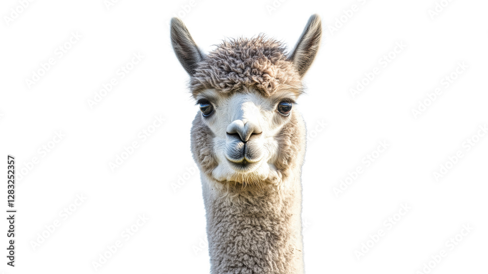 Naklejka premium Charming alpaca posing with fluffy fur in sunlight