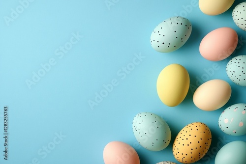 Colorful Easter Eggs on a Light Blue Background photo