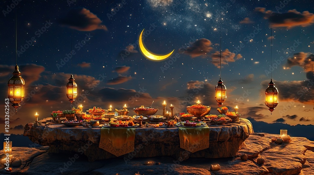 Naklejka premium A mystical Ramadan setup on a high plateau