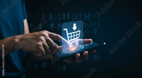 Digital Retail Experience with Futuristic Shopping Cart Interface.