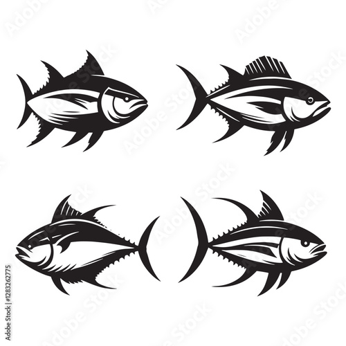 Sleek Bluefin Tuna silhouette for dynamic marine visuals - Bluefin Tuna illustration - Minimalist Bluefin Tuna vector - Fish silhouette
