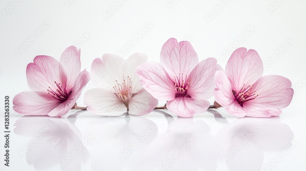 A serene arrangement of pink and white flowers on a reflective surface. A serene arrangement of pink and white flowers on a reflective surface.