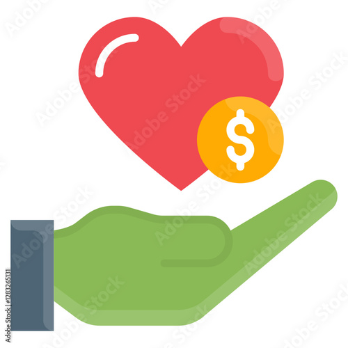 Hand Offering Heart with Money Symbol Charity Donation Generosity Volunteerism Support Giving Financial Aid Vector Illustration.