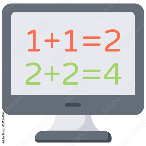 Simple Math Equations on Gray Desktop Computer Screen Learning and Education Concept