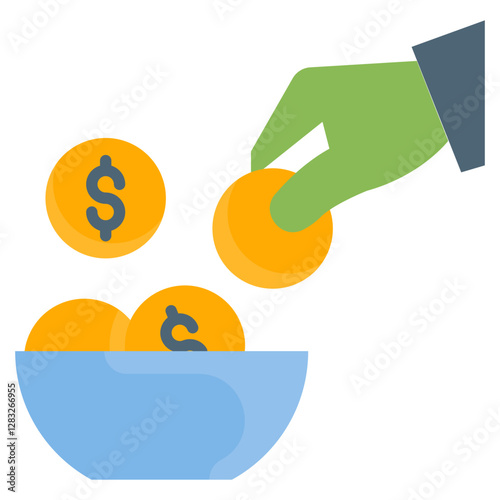 Hand Placing Coins in Bowl Financial Savings Investment Concept Graphic