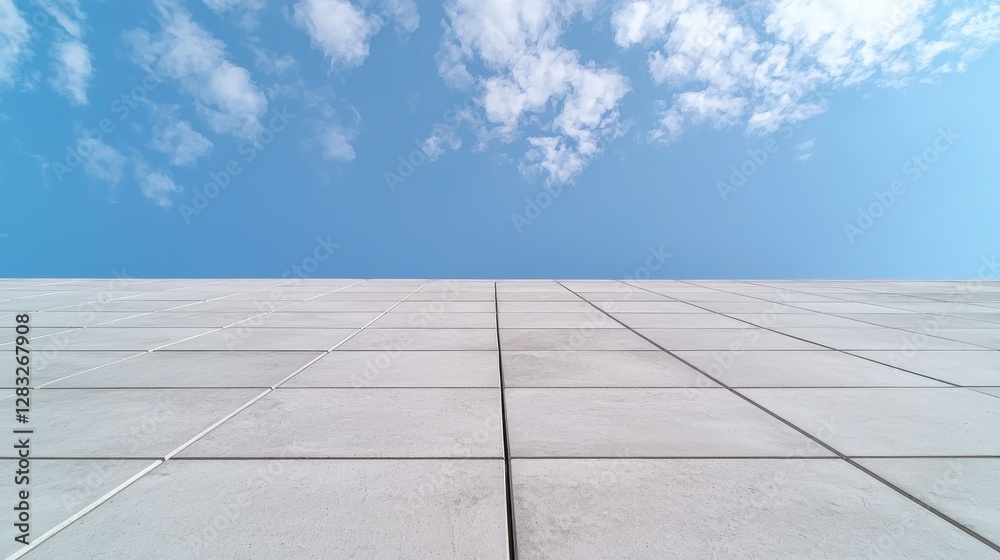 Fototapeta premium Modern Architecture Exterior Wall Tiles Under Blue Sky