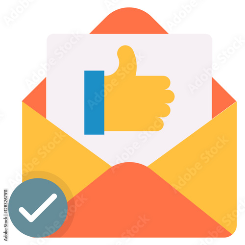 Digital Envelope with Thumbs Up Icon and Confirmation Checkmark Graphic for Positive Feedback Message