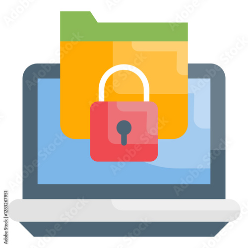 Laptop displaying secure file folder icon with padlock security data privacy protection concept.