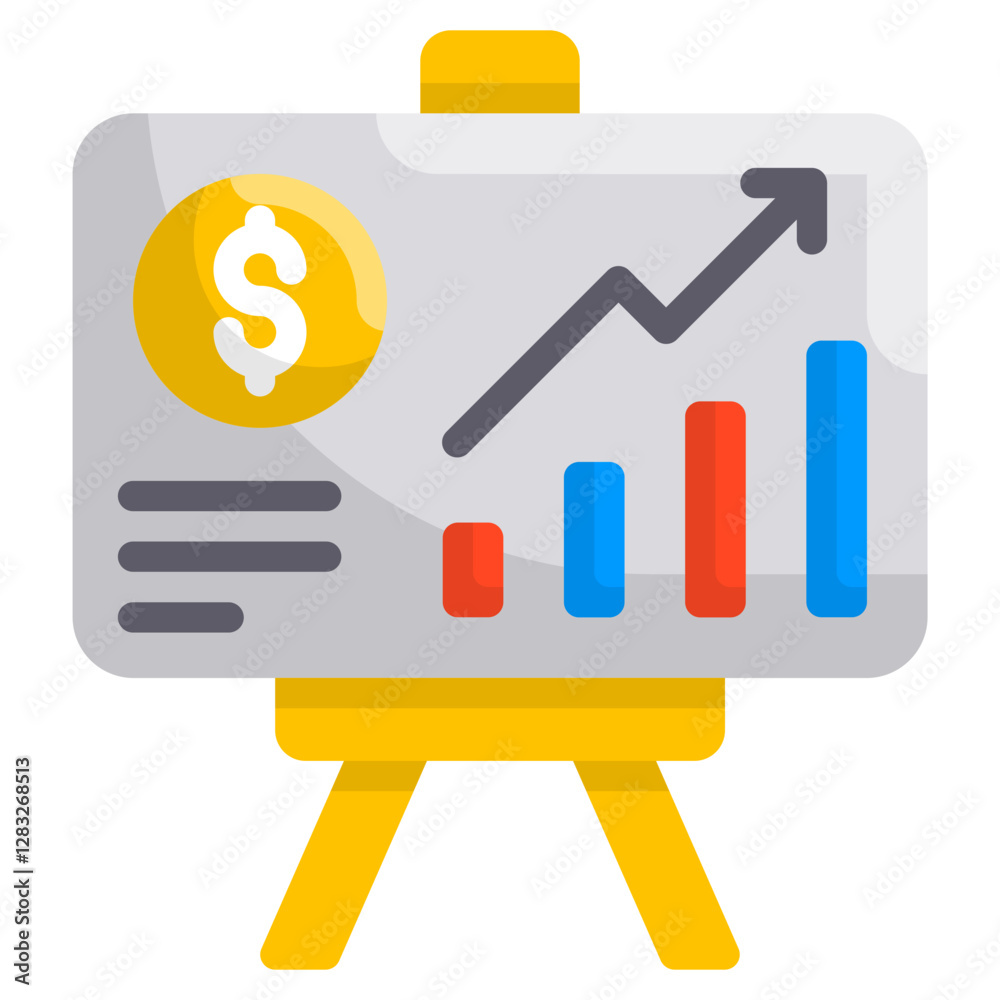 Financial Growth Chart Presentation Board with Dollar Symbol and Upward Trending Graph Business Success Illustration Financial Growth Chart Presentation Board with Dollar Symbol and Upward Trending Graph Business Success Illustration