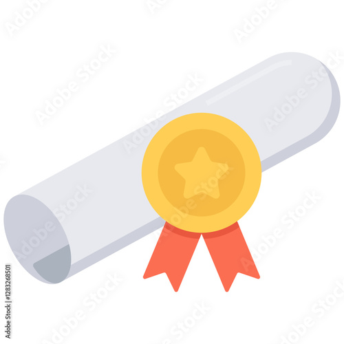 Rolled Diploma Achievement Award Graduation Scroll Certificate Document Success Education Honor Emblem.