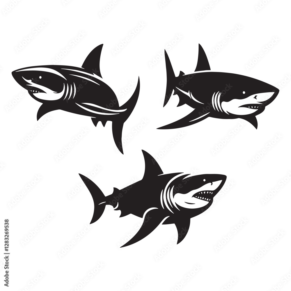 Obraz premium Iconic Bull Shark silhouette, a representation of deep-sea power - Bull Shark illustration - Minimalist Bull Shark vector - Fish silhouette