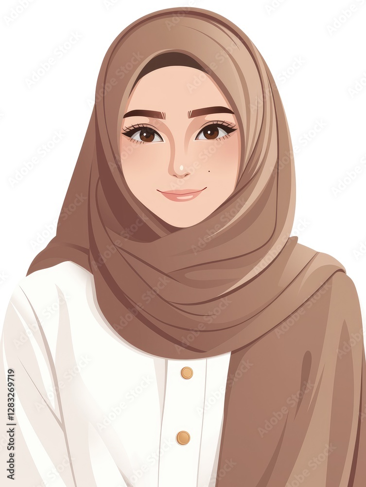A smiling woman wearing a hijab and a white shirt A smiling woman wearing a hijab and a white shirt