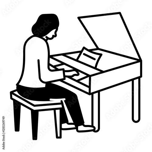 Piano player icon in doodle style 
