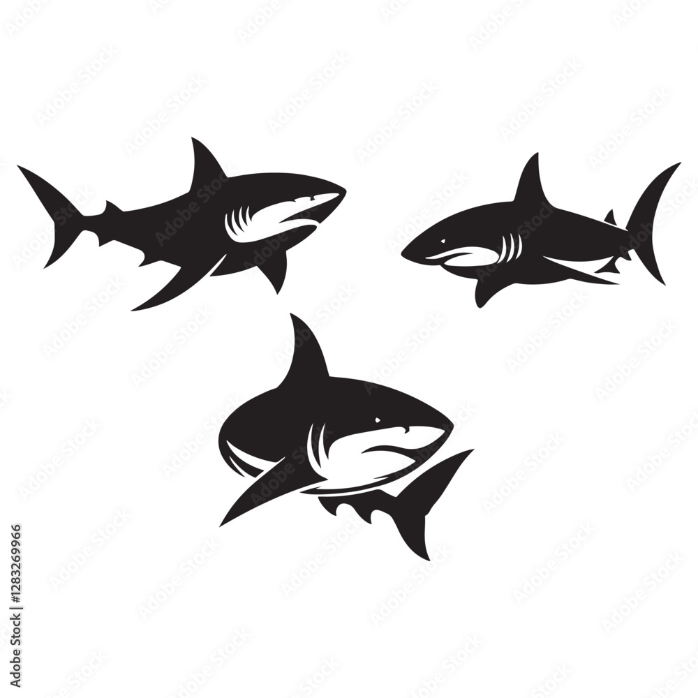 Obraz premium Edgy Bull Shark silhouette, perfect for bold and intense artwork - Bull Shark illustration - Minimalist Bull Shark vector - Fish silhouette 