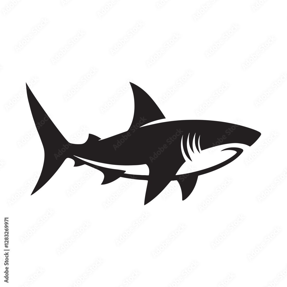 Fototapeta premium Sharp Bull Shark silhouette, a clean-cut marine vector - Bull Shark illustration - Minimalist Bull Shark vector - Fish silhouette