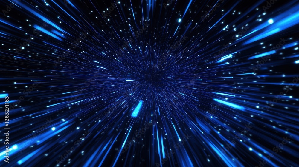 Vibrant blue light rays extending into a cosmic space. Vibrant blue light rays extending into a cosmic space.