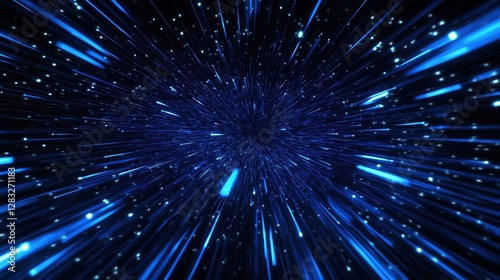 Vibrant blue light rays extending into a cosmic space.