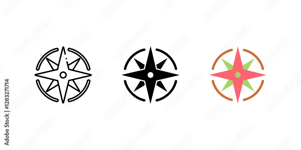 wind rose set icons. Linear, silhouette and flat styles editable. wind rose set icons. Linear, silhouette and flat styles editable.