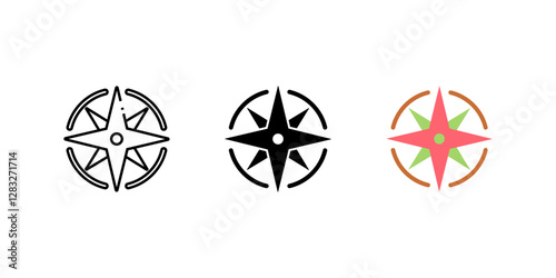 wind rose set icons. Linear, silhouette and flat styles editable. 