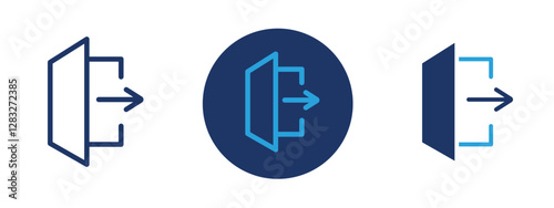 Set of 3 pixel perfect colored Sign out icon with 1 unexpanded, 1 silhouette, a simple and clear icon representing logging out or signing out.
