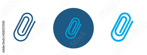 Set of 3 pixel perfect colored Attachment clip icon with 1 unexpanded, 1 silhouette, a simple and clear attachment clip icon representing file or document attachment.