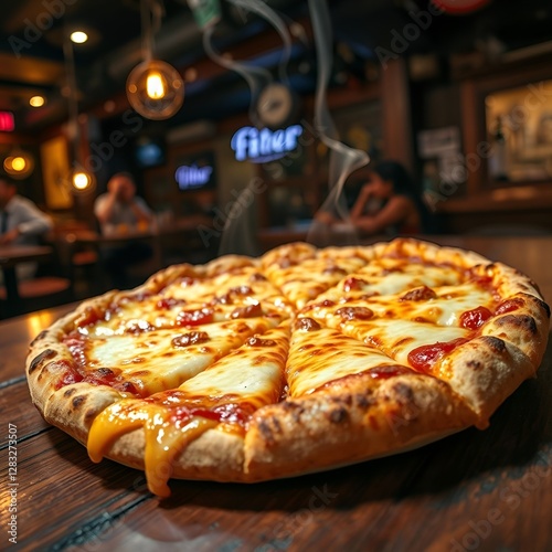 Wallpaper Mural Pizza, greasy and looks so appetizing, long triangle, steaming, larger size, thicker cheese, cheese browned, close-up, clearly visible, background pub Torontodigital.ca